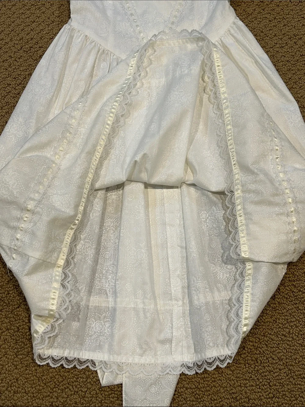 Vintage Gunne Sax Girls White Prairie Dress size 7 Floral Lace Ribbon Bow
